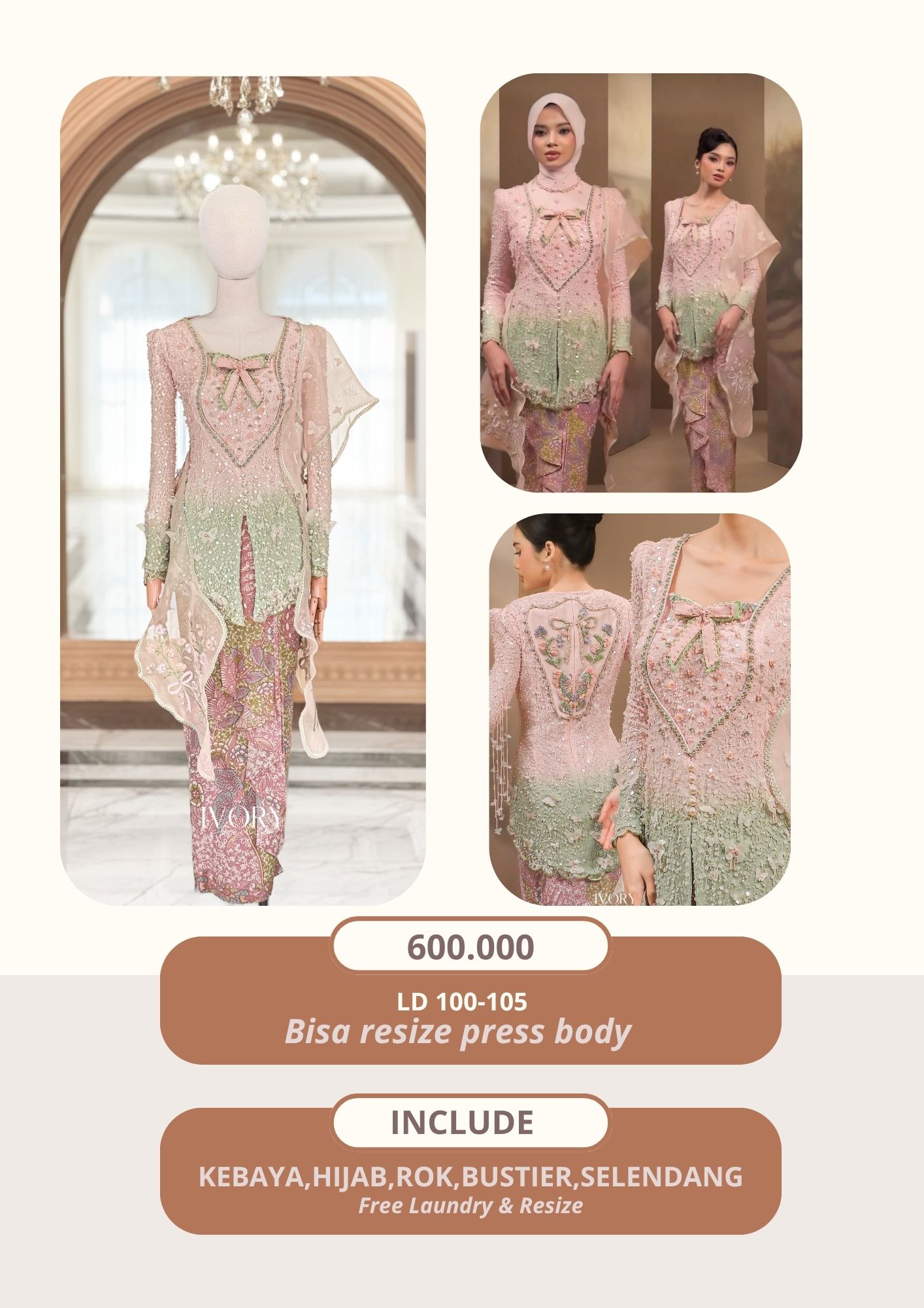 Ivory Kapuas Bunga mint on powder pink